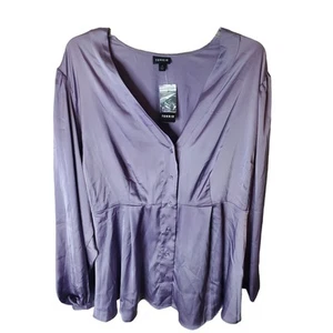 Blusa Torrid Peplum Satinado Botón Delantero Manga Larga, Anochecer, Nueva con Etiquetas, 3X - Imagen 1 de 6
