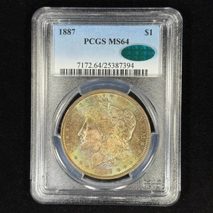 1887 1 $ MS64 PCGS CAC getönter Morgan Dollar - schöne doppelseitige Regenbogentönung - Bild 1 von 11