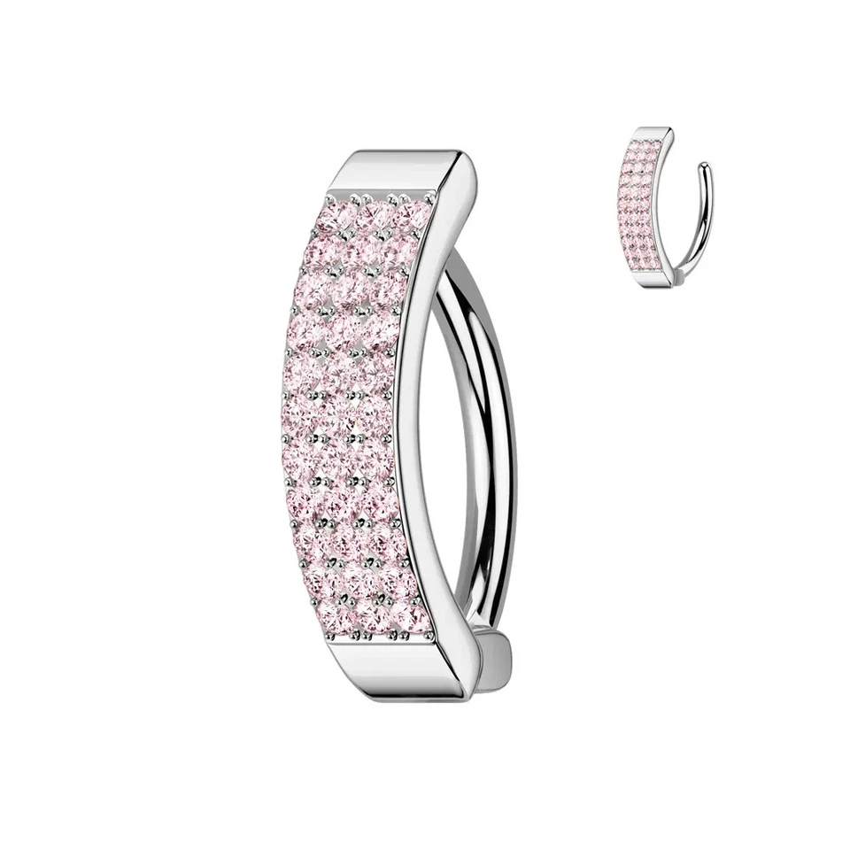 Nabel Piercing Ring Clicker Drei Reihen Strasssteine Rosen - Bild 1 von 1
