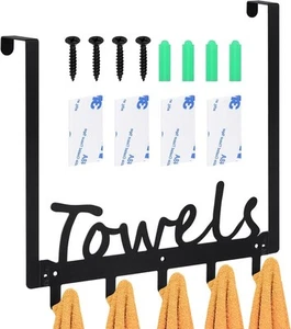 1Pcs Black Over The Door Hooks Towel Hooks, Wall Mount Towel Rack Towel Holder - Picture 1 of 7