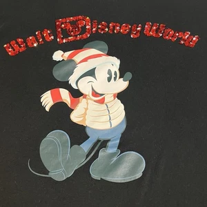 Walt Disney World Paillettes Invernale Topolino T-Shirt Donna 2X Nero Manica a Rotolo - Foto 1 di 15