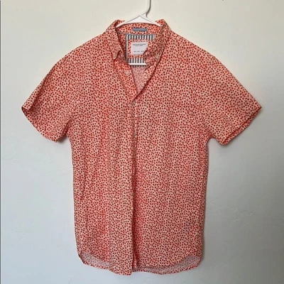Camisa Denim y Flor Floral Abotonada Naranja Blanca Manga Corta Talla Pequeña Nueva con Etiquetas Foto 1 de 4