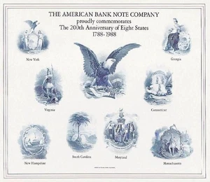 1988 ABNCo souvenir card SCCS SO59 200th Anniversary of Eight States intaglio - Picture 1 of 1