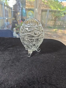 Poltar Slovakia 24% Crystal Footed Egg Shaped Trinket/Candy Dish with Lid 6" - Picture 1 of 6
