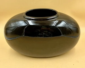 Haeger Keramik mit Aufkleber oval Vase schwarz 1989 länglich Art Deco glänzend #4317 USA - Bild 1 von 6