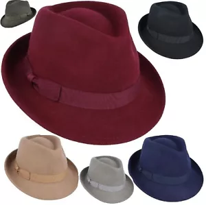 Crushable Hat Men’s Wool 100% Trilby Handmade Waterproof Grosgrain Fedora Hats - Picture 1 of 23