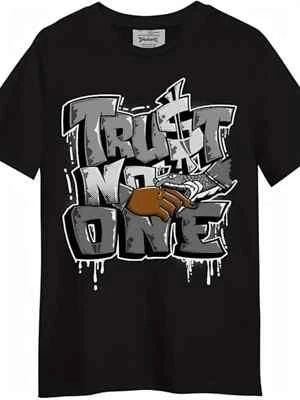 Black Cotton Men's T Shirt | Trendy "Trust No One" Graffiti Print Edgy Snake & - Image 1 of 4