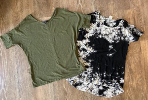 Lot 2 American Eagle Tee Womens M Black Beige Tie Dye & Gap Khaki Green Shirt - Bild 1 von 14