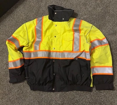ML Kishigo Jacket Mens 2XL Yellow Hi Visibility Safety Workwear Hooded Ful Zip - Image 1 of 4