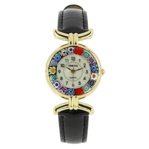Glass Of Venice Murano Glass Millefiori Watch Round Multicolor Gold-Tone - 1" Fa - Picture 1 of 5