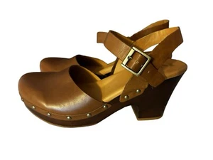 Women’s Kork-Ease Sz 11/43 Darby Leather Studded Clogs (3.5 Heel) Brown Leather - Picture 1 of 11