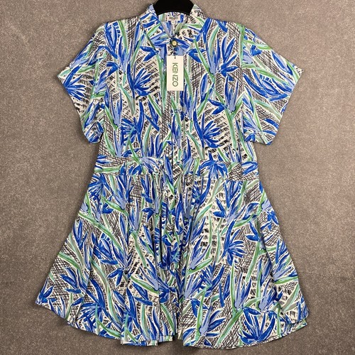 Abito midi Kenzo multicolore stampa floreale e piante manica corta taglia 42 nuovo