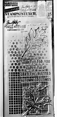 Conjunto de estêncil bolha de linho e selo transparente outono folhas azul por Tim Holtz NOVO! - Imagem 1 de 2