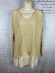 Suéter de punto abierto She + Sky grande para mujer beige en capas largas *defecto (C49) - Imagen 1 de 10