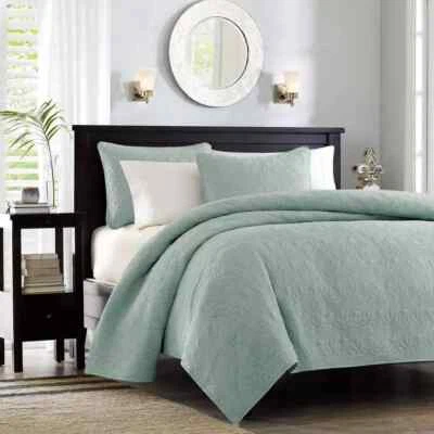 MADISON PARK 3 PIECES FULL/QUEEN COVERLET SET COLOR SEAFOAM NEW - Image 1 of 4