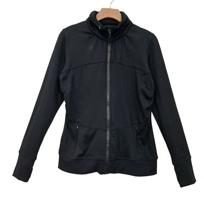 Fabletics Jacket Womens Large Black Hooded Full Zip Thumbholes Athletic Running - Image 1 of 4