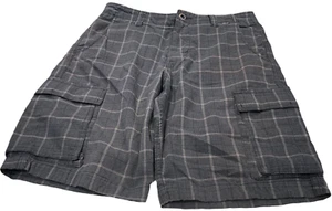 Hurley Buckle Mens Shorts Size 31 Flat Front Black Gray Plaid Lightweight Cotton - Picture 1 of 11