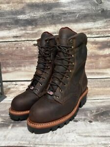 New Chippewa WP Steel Toe 25405 Brown 9 Inch Insulated Logger Boots Size 9 E