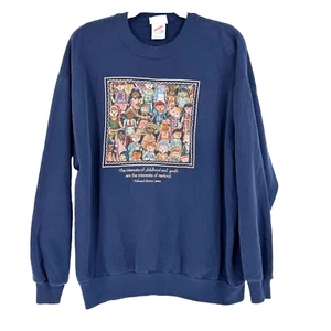 Vintage Children Tapestry Sweatshirt Womens XL Blue USA Made 80s 90s Embroidered - Picture 1 of 9