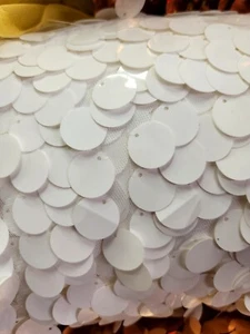 Sequin White Paillette Fabrics / 58" Wide / Sold by the yard Embroidery On Mesh  - Picture 1 of 12