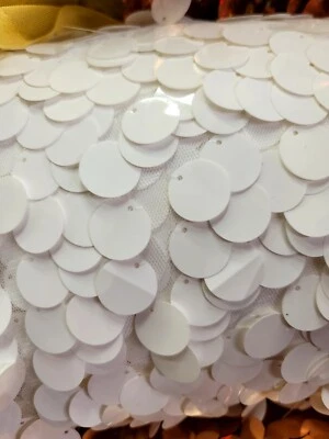 Sequin White Paillette Fabrics / 58" Wide / Sold by the yard Embroidery On Mesh  - Image 1 of 4