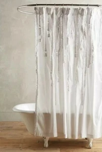 Anthropologie Draped Wisteria Shower Curtain White Cotton Z453-1 - Picture 1 of 4