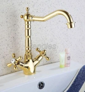 Grifo mezclador de grifo frío y caliente con caño giratorio para fregadero de cocina de latón color dorado 8sf096 - Imagen 1 de 6