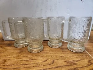 4 - VINTAGE 12 Oz Footed Tumblers Crystal Ice Tree Bark by INDIANA GLASS - Picture 1 of 2
