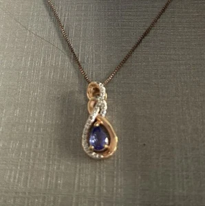 Pear-Shaped Tanzanite & White Sapphire Infinity Pendant Rose Gold Plate $315 - Picture 1 of 17