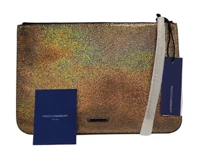 REBECCA MINKOFF Studded Glitter Metallic Gold Kerry Pouch Wristlet Clutch - Picture 1 of 12