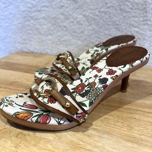 Dollhouse Women's Floral Mule Sandal Shoe Heel Sz 6 Gold & Faux Leather Accents - Picture 1 of 22