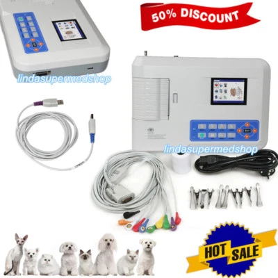 Veterinary 3 Channel 12 Lead ECG/EKG Monitor Electrocardiograph ECG300GVET - Image 1 of 4