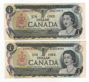 CANADA 1973 Lot of 2 Uncirculated 1 Dollar Banknotes Queen Elizabeth II  IH704 - Picture 1 of 2