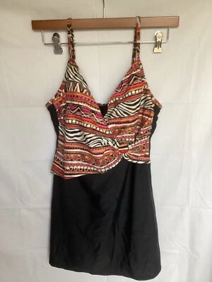 Christina Women's size 14 Swim Dress Skirted black with Festive color top - Image 1 of 4