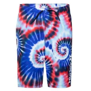 Hurley Shorts Boys Large Deep Royal Blue Tie Dye Elastic Waist Drawstring Swim - Picture 1 of 8