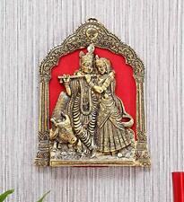 Radha Krishna with Cow on Thin Metal Frame with an antique finish Wall Hanging