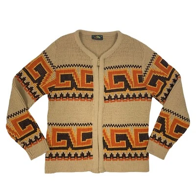 Vintage Sz Medium Sweater Alps Knitmeister Zip Up Cardigan Brown Orange Western - Image 1 of 4