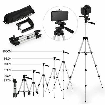 1P Professional Camera Tripod Stand + Phone Holder For Smartphone iPhone Samsung - Image 1 of 4