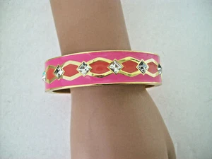 Designer Anne Klein Goldtone Pink Enamel Rhinestone Crystals Bangle Bracelet - Picture 1 of 9
