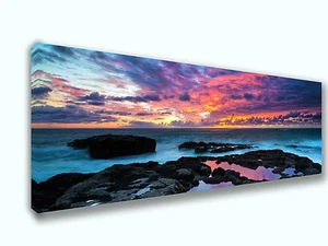 Cloudy Sea View in Color Panoramic Picture Canvas Print Home Decor Wall Art - Picture 1 of 6