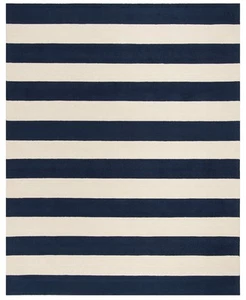 Kids Collection Area Rug - 8' x 10', Navy & Ivory, Handmade Stripe Wool, Idea... - Picture 1 of 2