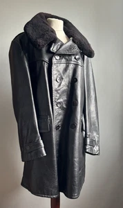 Vintage Swedish Military Leather Coat 44 size 1 horse hide heavy officers - Picture 1 of 19
