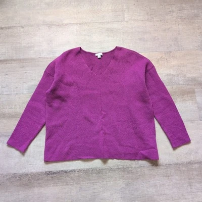 J Jill Sweater Womens M Magenta Seamed Front V Neck LS Pullover Stretch - Image 1 of 4