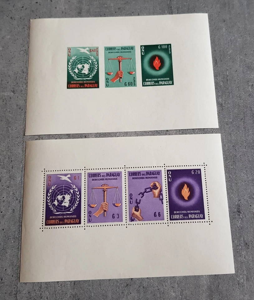 PARAGUAY-ONU-DERECHOS HUMANOS-2 HOJAS MINIATURA PERF&IMPERF MNH Foto 1 de 2