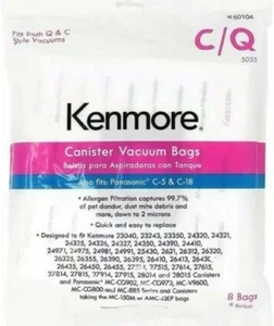 Kenmore Sears Tipo Q/C 50104 Confezione da 8 Sacchetti Sottovuoto Bidone Stile C/Q 5055 - Foto 1 di 3