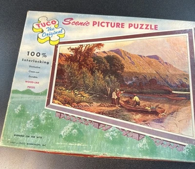 Quebra-cabeça vintage Tuco 1957 “Evening In The Wye” placa de fibra de madeira - Imagem 1 de 3