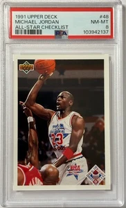 1991 MBA UPPER DECK #48 MICHAEL JORDAN Chicago Bulls ALL-STAR CHECKLIST PSA 9 - Picture 1 of 2