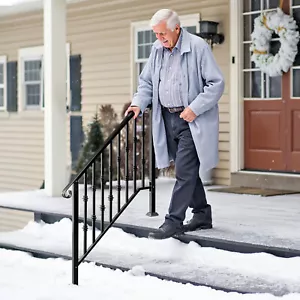 Iron Handrail Picket 3 or 4 Steps Stair Railing Hand Rail for Outdoor Garden - Picture 1 of 8