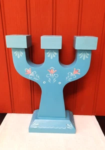 Swedish blue floral wooden candelabra - Picture 1 of 9