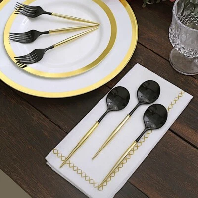 ORO NEGRO 24 Premium 6" Plástico CUBERTERÍA Cucharas Tenedores Set Fiesta Eventos Hogar Foto 1 de 4